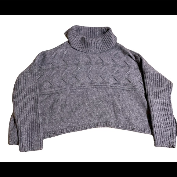 Eileen Fisher Sweaters - Eileen Fisher PL Grey Alpacha Crop Turtleneck Poncho Sweater